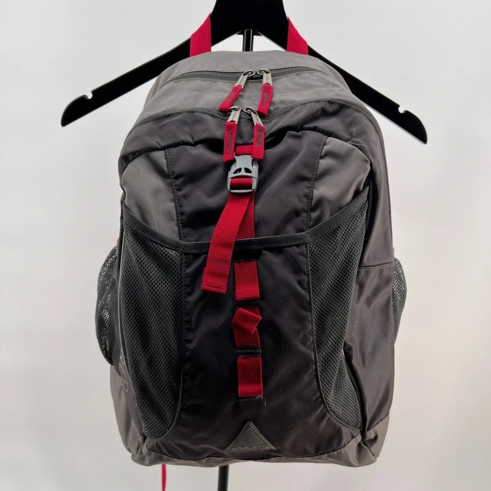 LL‎ Bean Backpack Gray Red Nylon Mesh Outdoor School Travel Bag